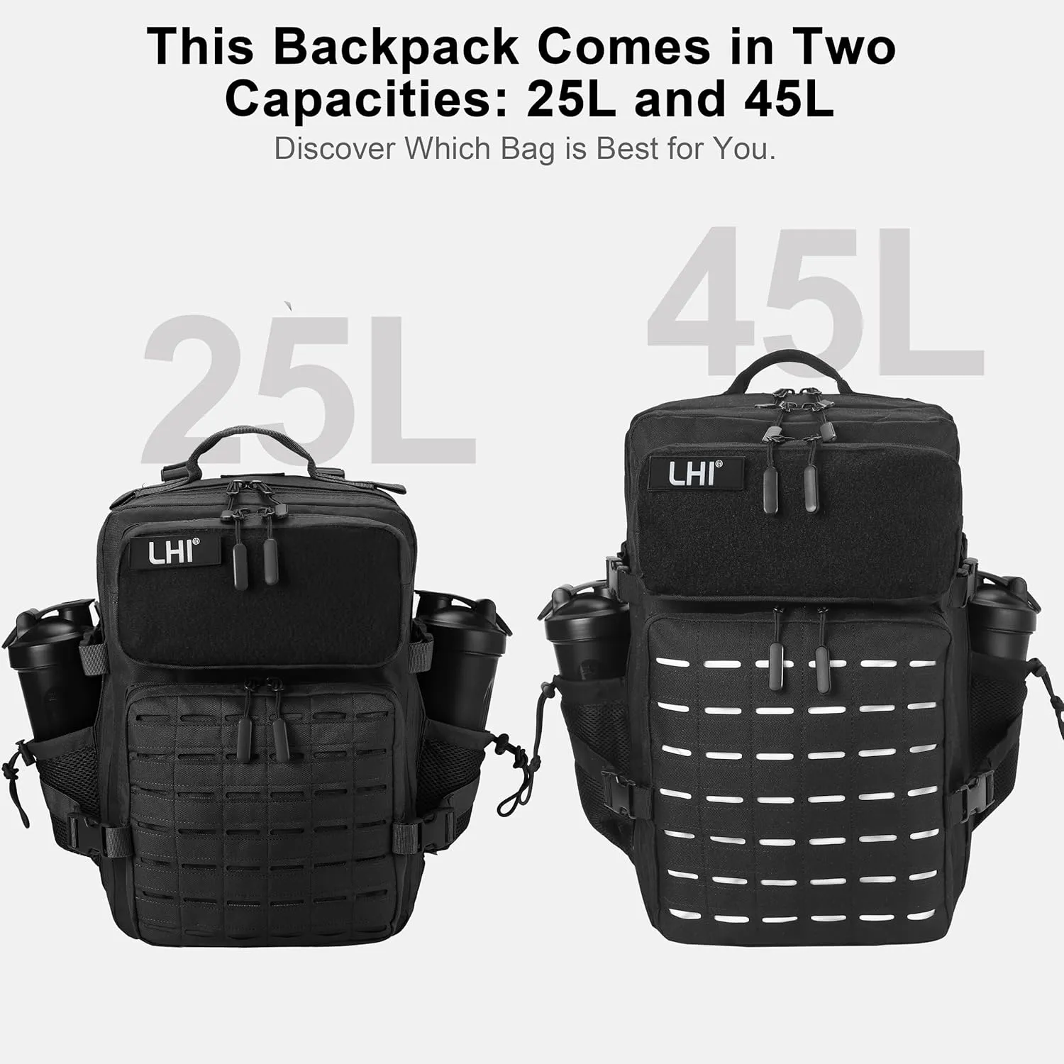 LHI Tactical Military Backpack for Men 25L/45L Large Molle Army Assault Pack 3 Day Hiking Rucksack With Bottle Holder
