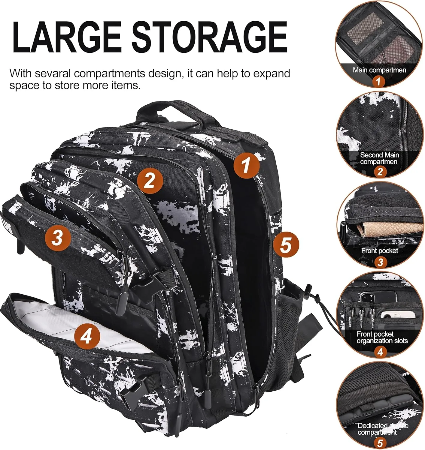 LHI Tactical Military Backpack for Men 25L/45L Large Molle Army Assault Pack 3 Day Hiking Rucksack With Bottle Holder