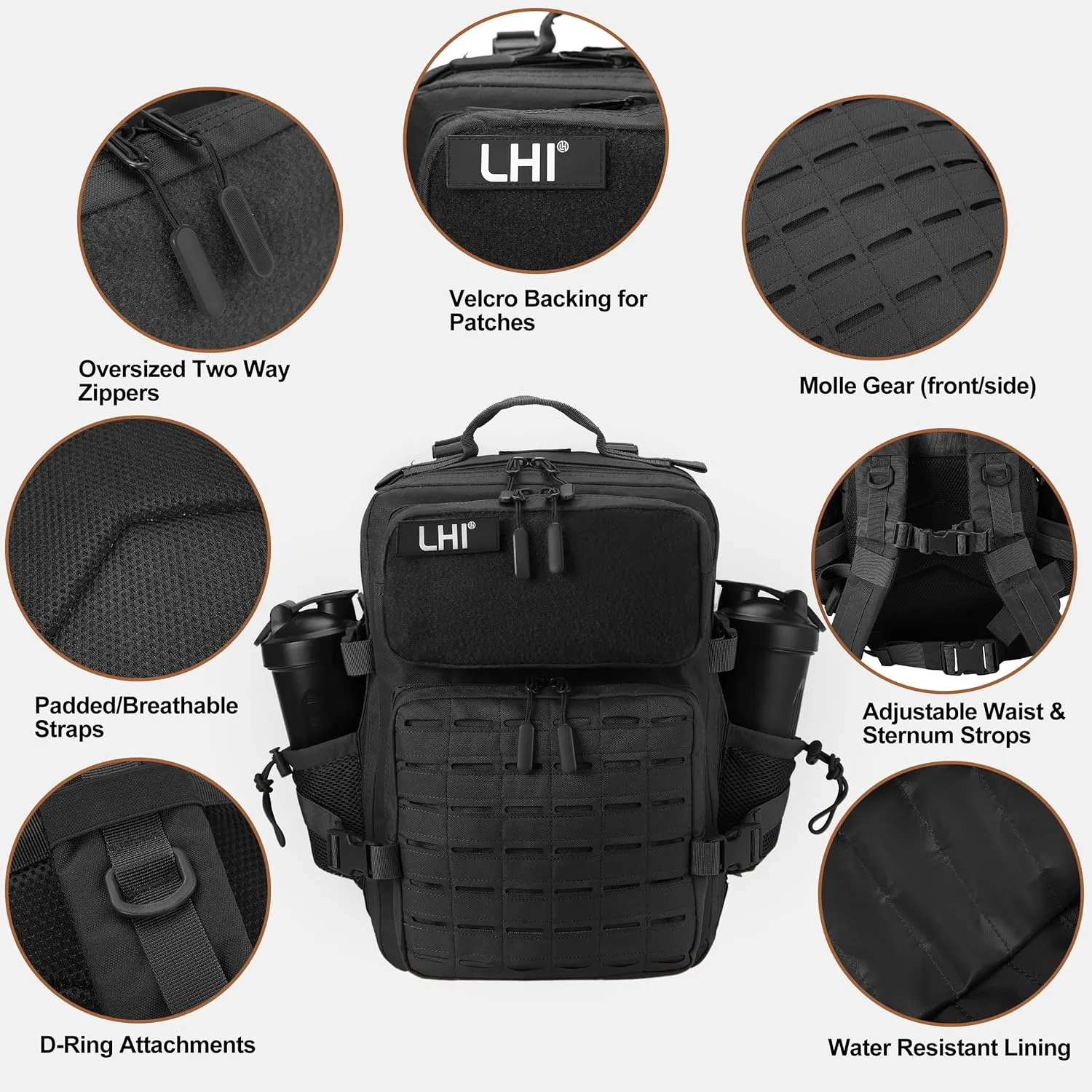 LHI Tactical Military Backpack for Men 25L/45L Large Molle Army Assault Pack 3 Day Hiking Rucksack With Bottle Holder