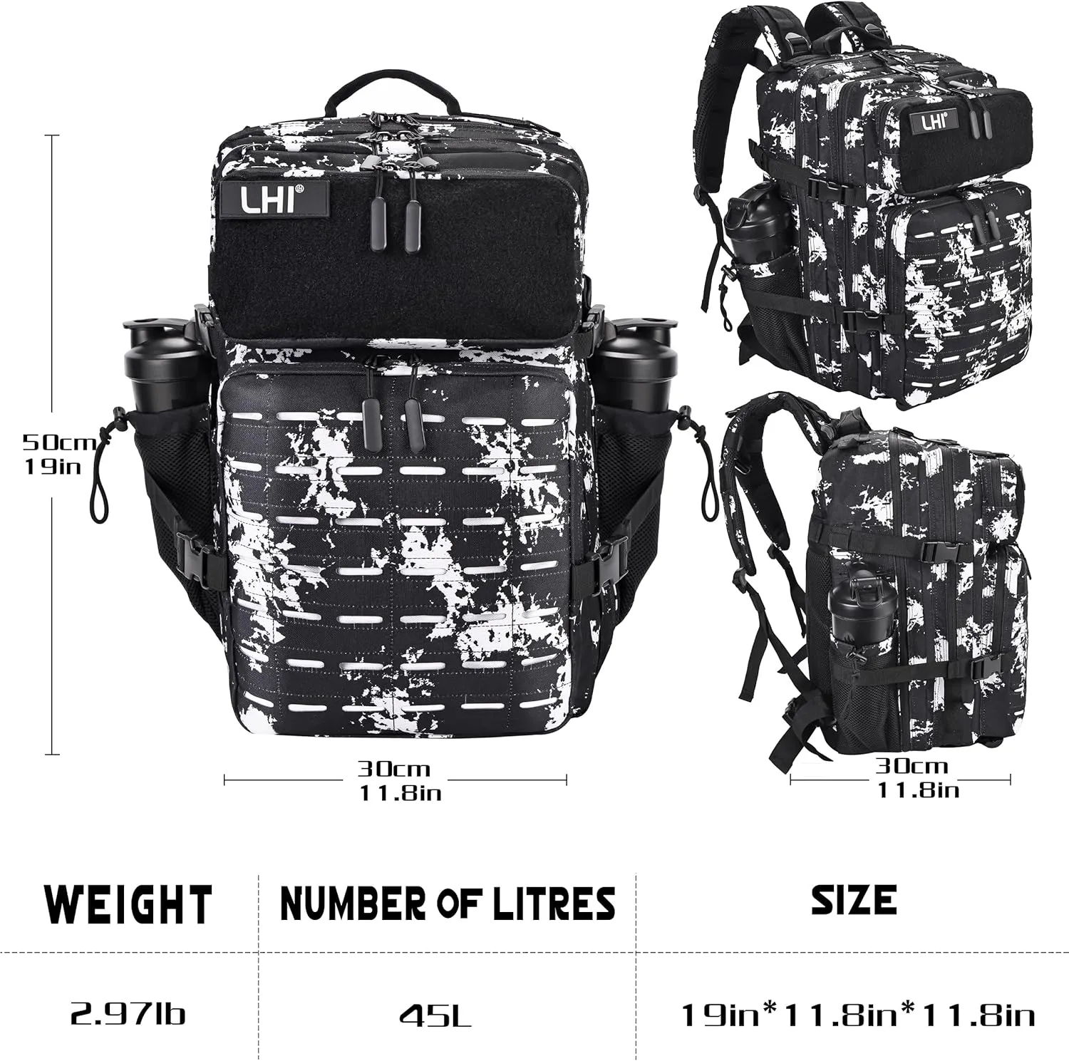 LHI Tactical Military Backpack for Men 25L/45L Large Molle Army Assault Pack 3 Day Hiking Rucksack With Bottle Holder