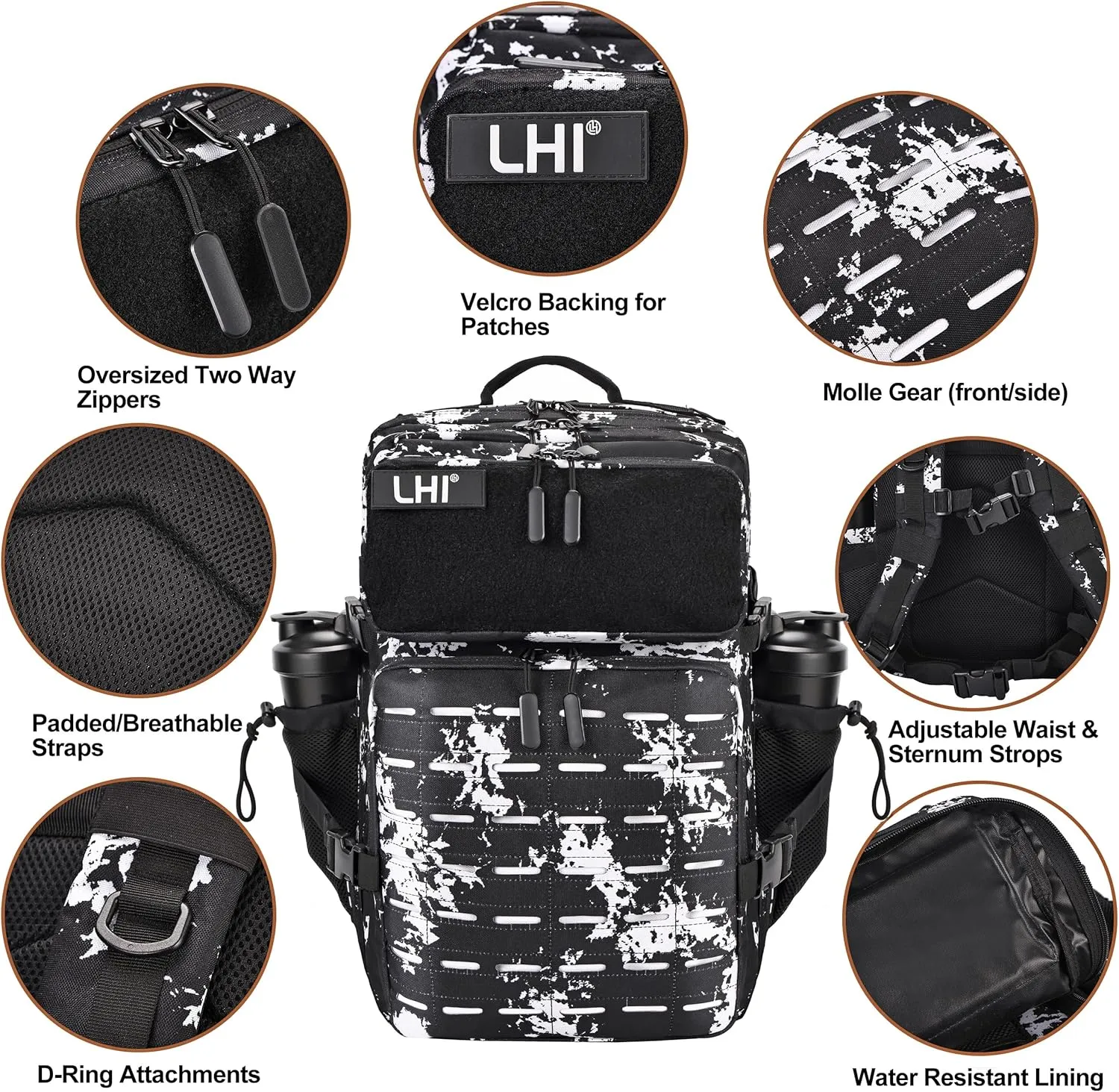 LHI Tactical Military Backpack for Men 25L/45L Large Molle Army Assault Pack 3 Day Hiking Rucksack With Bottle Holder