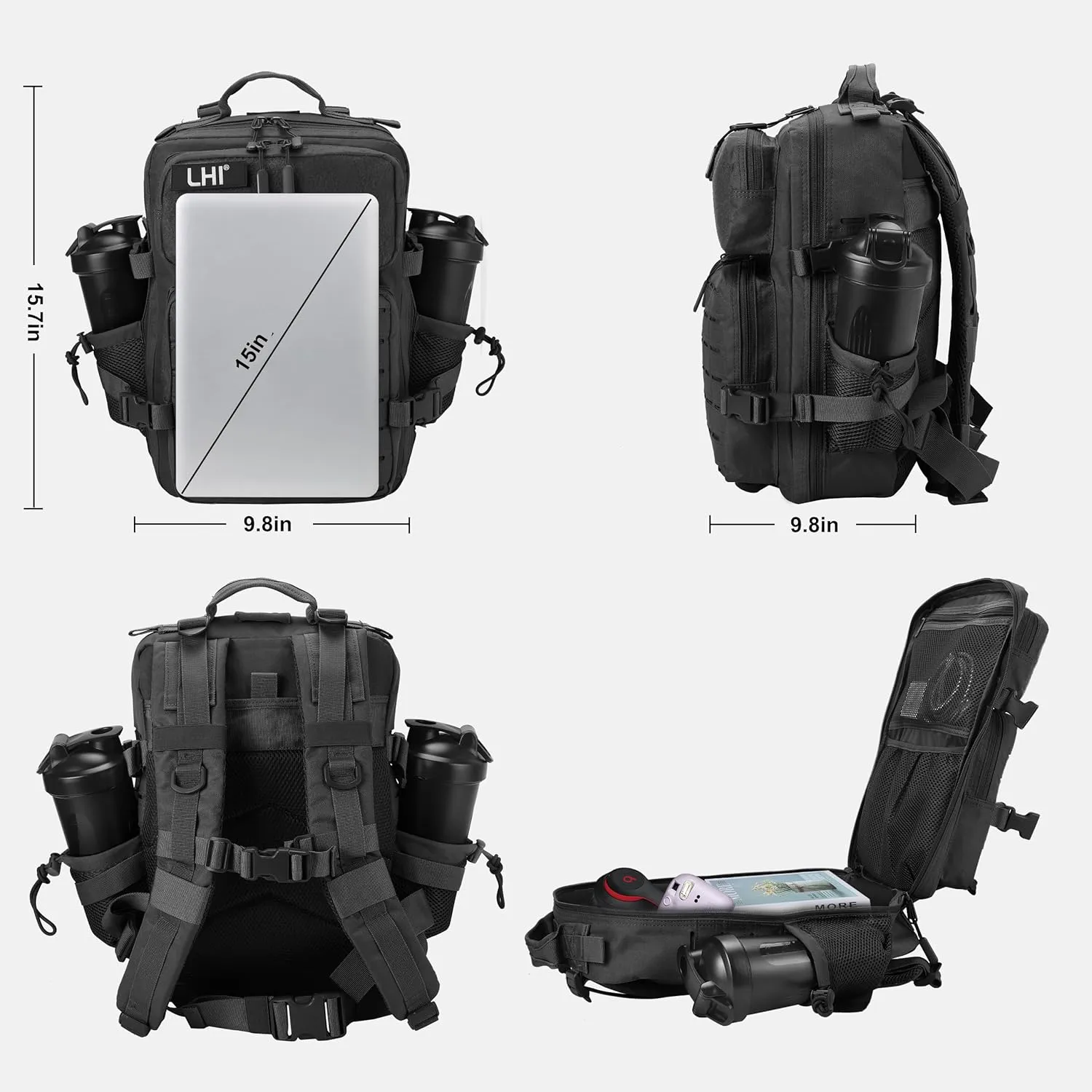 LHI Tactical Military Backpack for Men 25L/45L Large Molle Army Assault Pack 3 Day Hiking Rucksack With Bottle Holder