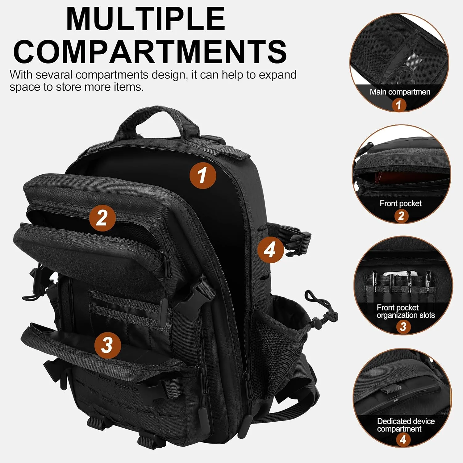 LHI Tactical Military Backpack for Men 25L/45L Large Molle Army Assault Pack 3 Day Hiking Rucksack With Bottle Holder
