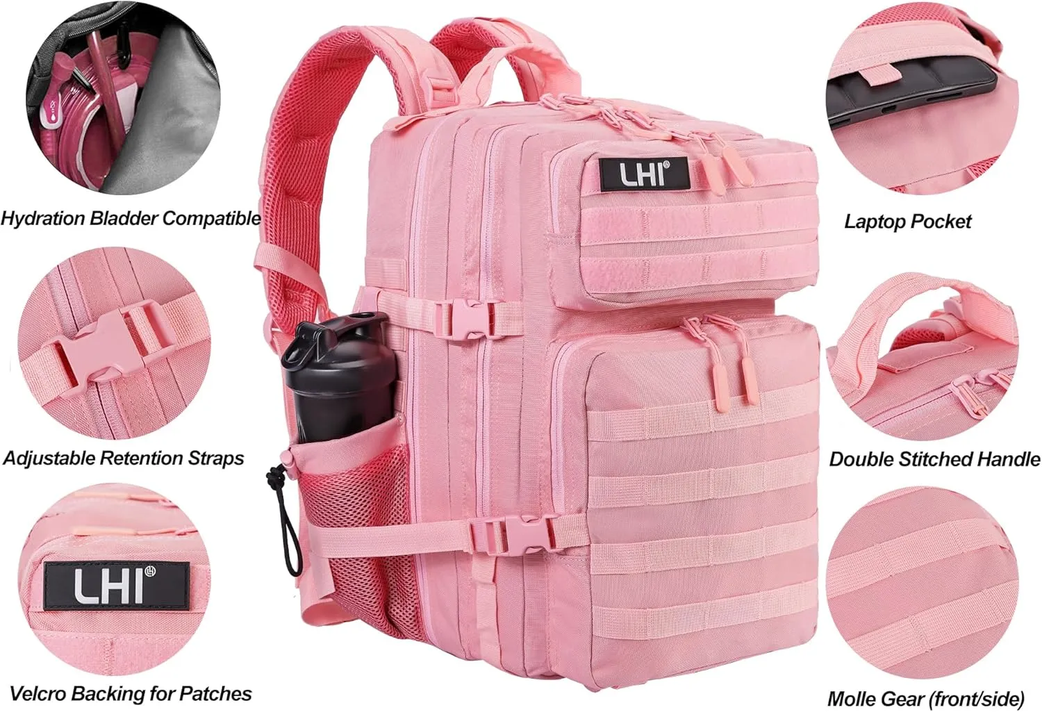 LHI Tactical Military Backpack for Men and Women 25L/35L Army Assault Pack Bag Small Rucksack with Bottle Holder