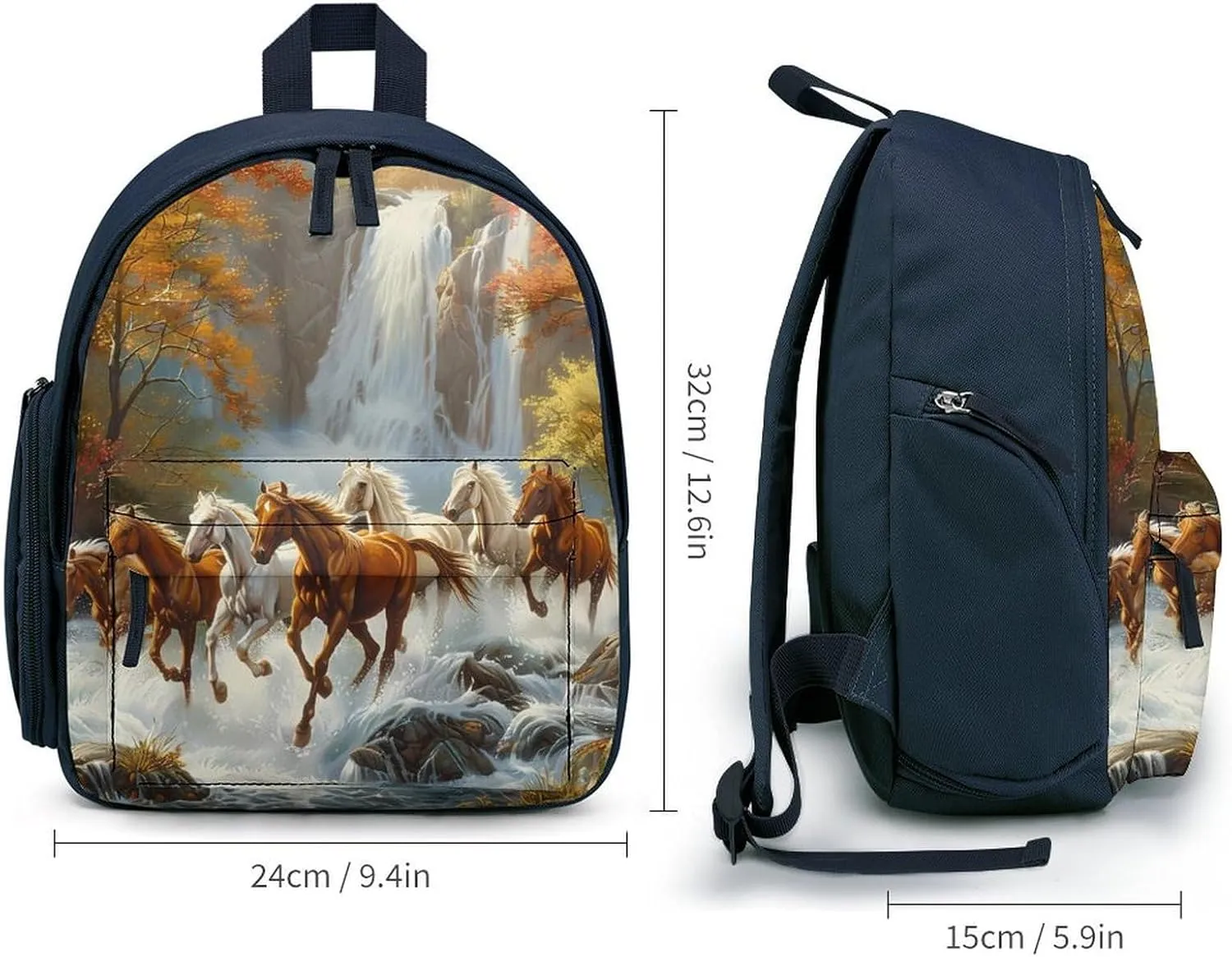 Life Mountain Stream Running Horse Wild Cute Backpack Lightweight Mini Shoulder Bag Travel Daypack for Camping Picnic
