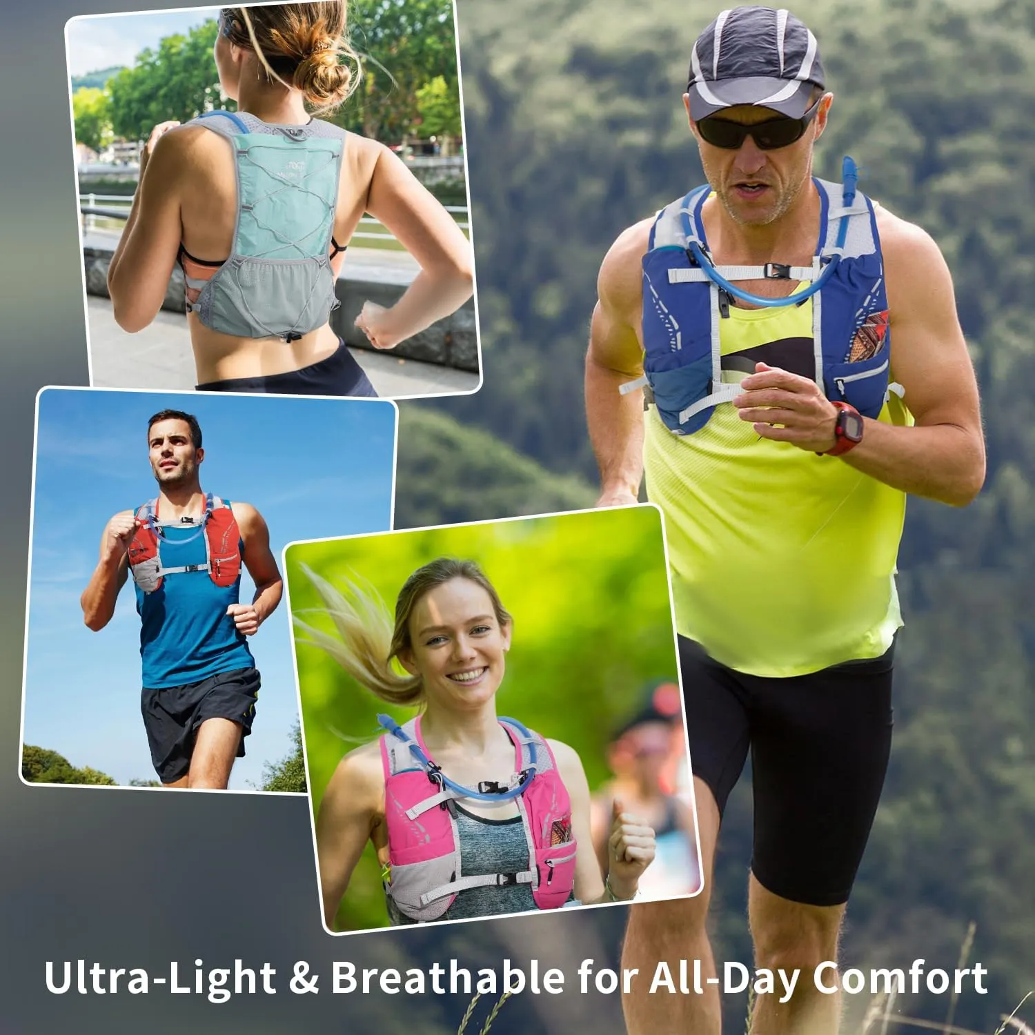 Lightweight Running Vest for Women and Men Hydration Backpack Pack with 1.5L Water Bladder Bag Running Gear Accessories for Hiking Trail Cycling Marathon