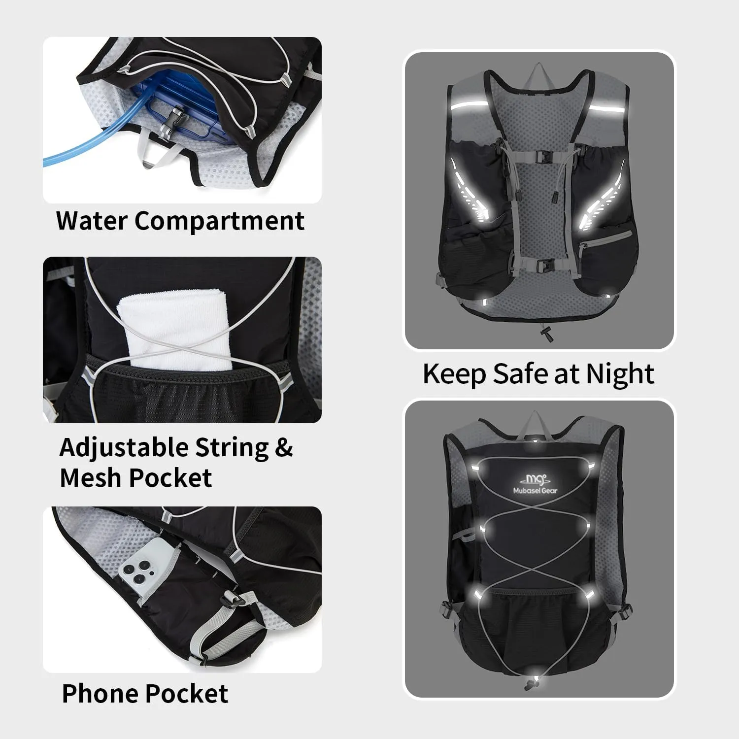 Lightweight Running Vest for Women and Men Hydration Backpack Pack with 1.5L Water Bladder Bag Running Gear Accessories for Hiking Trail Cycling Marathon