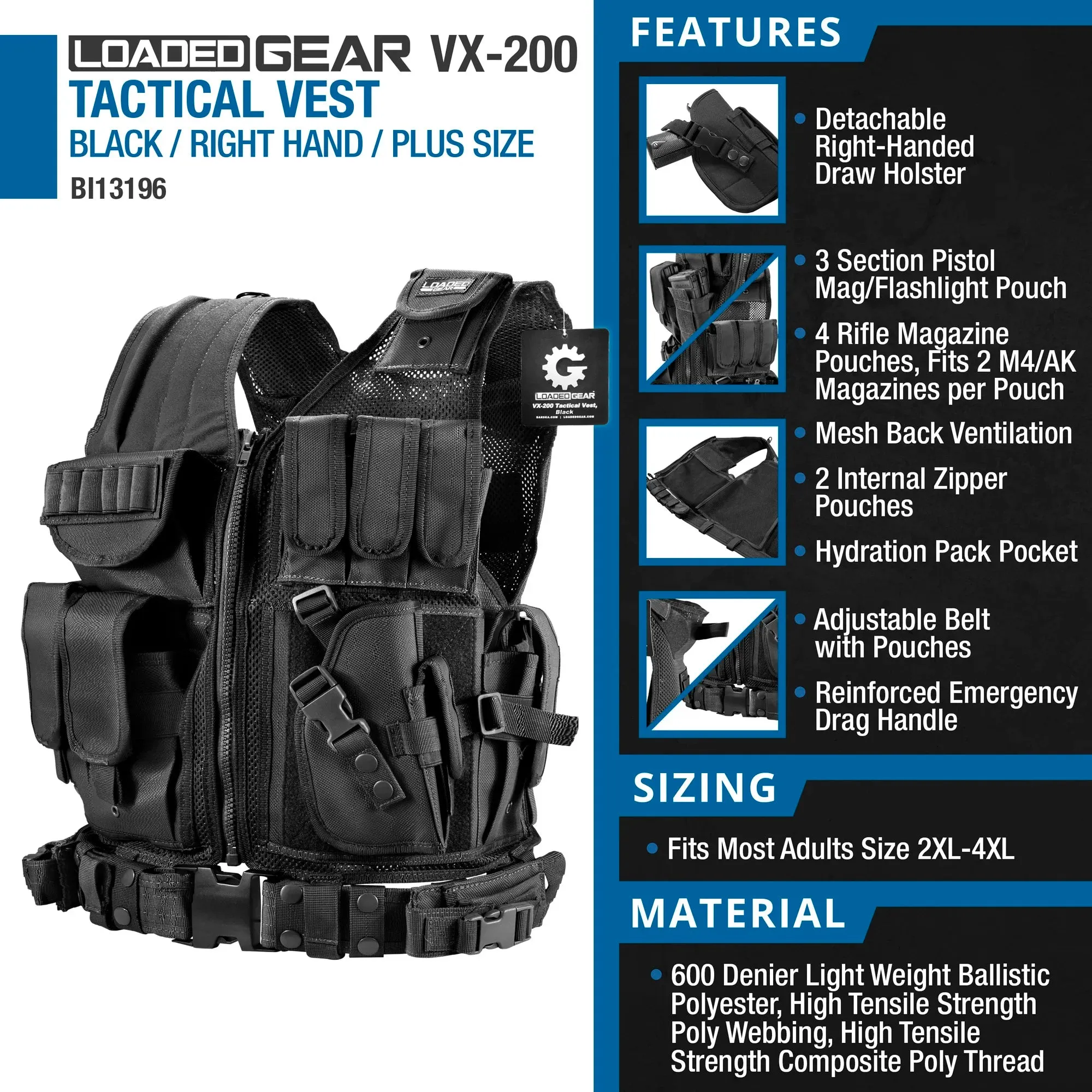 Loaded Gear VX-200 Tactical Vest | Plus Size | BI13196