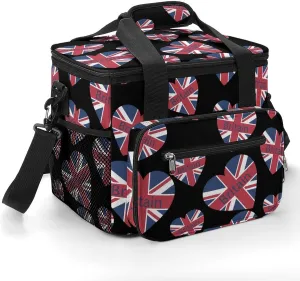 Love Britain British Heart Soft Cooler Bag Insulated Grocery Bags Large Lunch Box for Travel Camping Car
