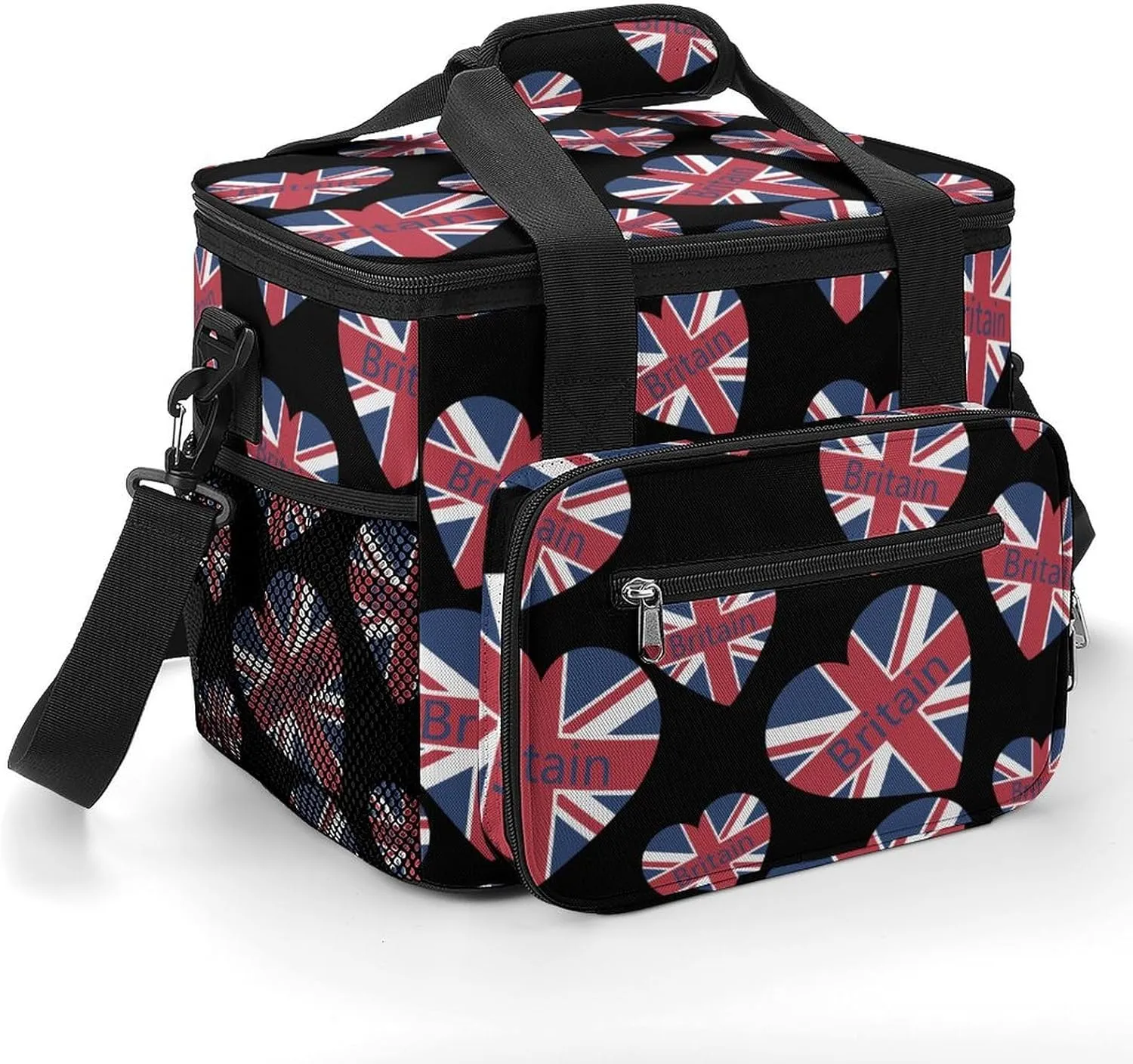 Love Britain British Heart Soft Cooler Bag Insulated Grocery Bags Large Lunch Box for Travel Camping Car