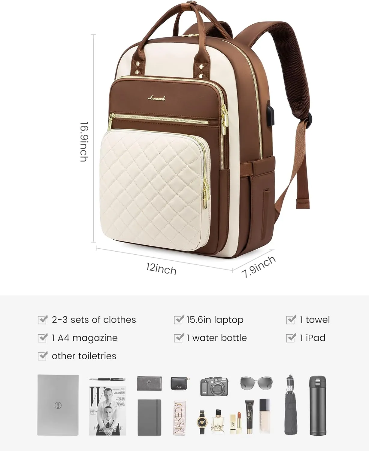 LOVEVOOK Laptop Backpack for Women, Fashion Travel Work Commuter Backpack Purse with USB Port, Lightweight Casual Daypacks, Nurse Teacher College Computer Bag, Fit 15.6" Laptop