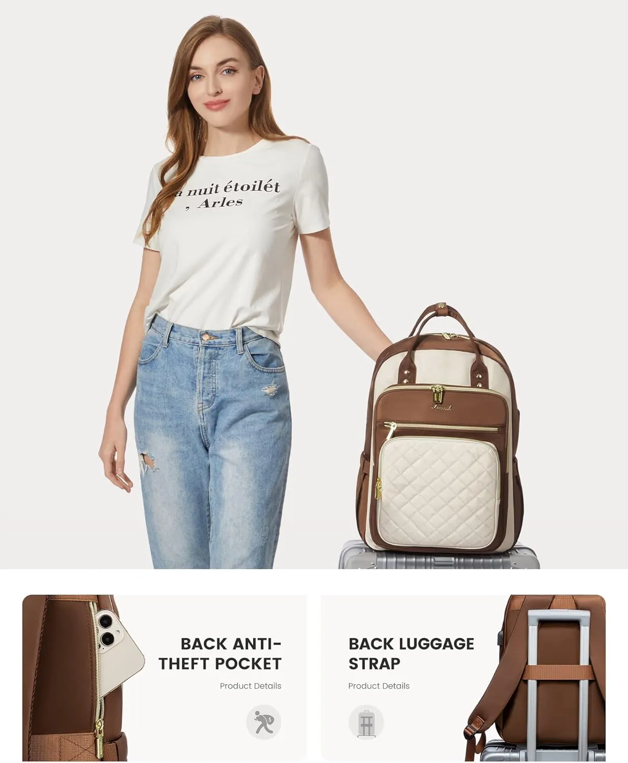 LOVEVOOK Laptop Backpack for Women, Fashion Travel Work Commuter Backpack Purse with USB Port, Lightweight Casual Daypacks, Nurse Teacher College Computer Bag, Fit 15.6" Laptop