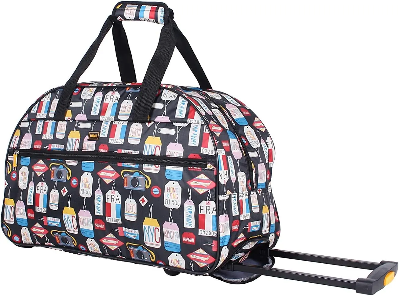 LUCAS Designer Carry On Luggage Collection - Lightweight Pattern 22 Inch Duffel Bag- Weekender Overnight Business Travel Suitcase with 2- Rolling Wheels (SEA FORM) (BLACK)
