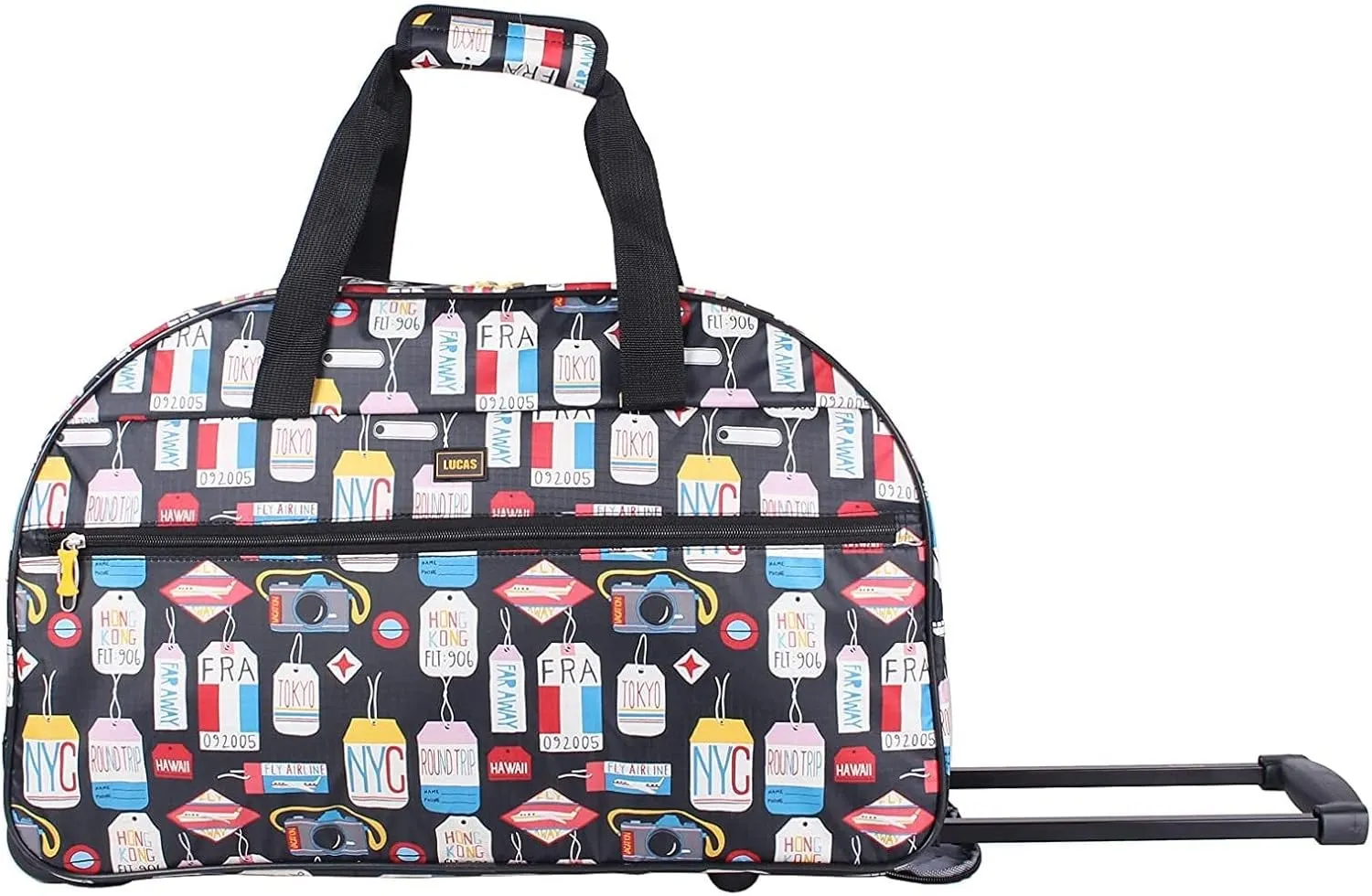 LUCAS Designer Carry On Luggage Collection - Lightweight Pattern 22 Inch Duffel Bag- Weekender Overnight Business Travel Suitcase with 2- Rolling Wheels (SEA FORM) (BLACK)