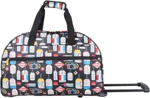 LUCAS Designer Carry On Luggage Collection - Lightweight Pattern 22 Inch Duffel Bag- Weekender Overnight Business Travel Suitcase with 2- Rolling Wheels (SEA FORM) (BLACK)
