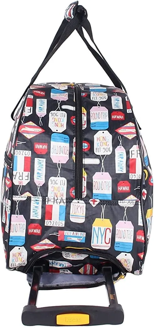 LUCAS Designer Carry On Luggage Collection - Lightweight Pattern 22 Inch Duffel Bag- Weekender Overnight Business Travel Suitcase with 2- Rolling Wheels (SEA FORM) (BLACK)
