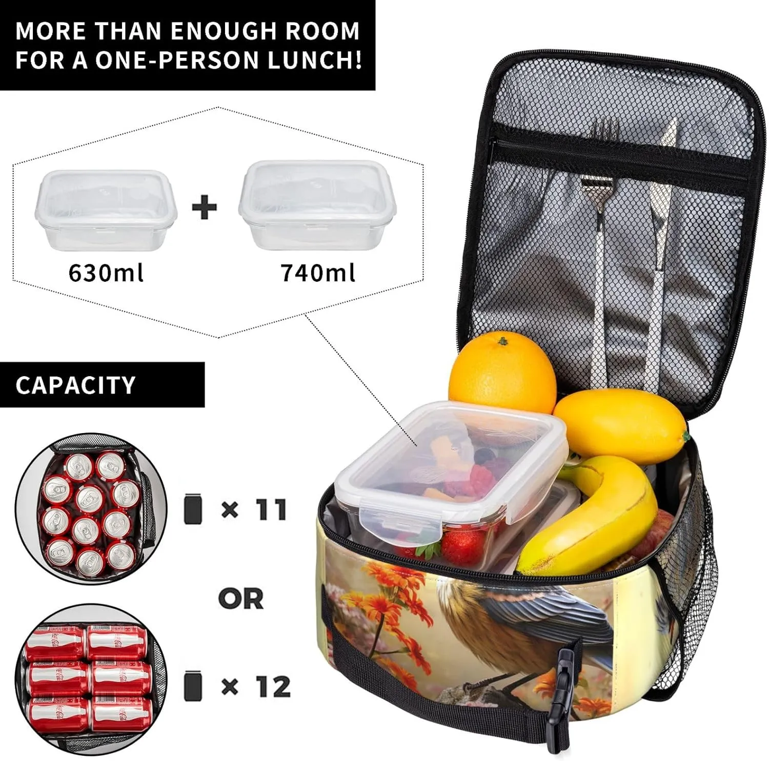 Lunch Bag for Women Men Lunch Box Insulated Cooler Bag Sparrow Birds Sing Lunch Tote Bags for Work Office