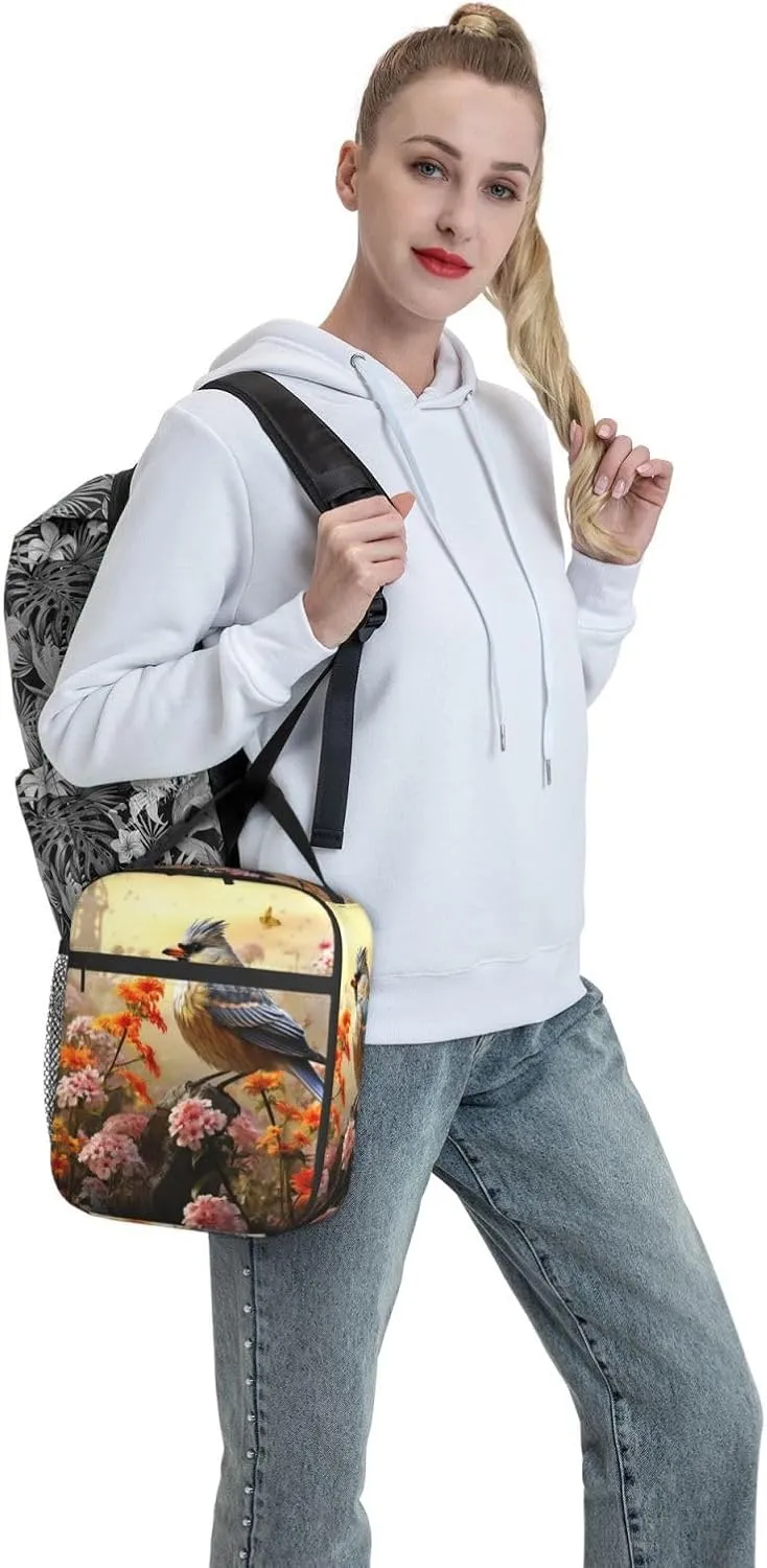 Lunch Bag for Women Men Lunch Box Insulated Cooler Bag Sparrow Birds Sing Lunch Tote Bags for Work Office