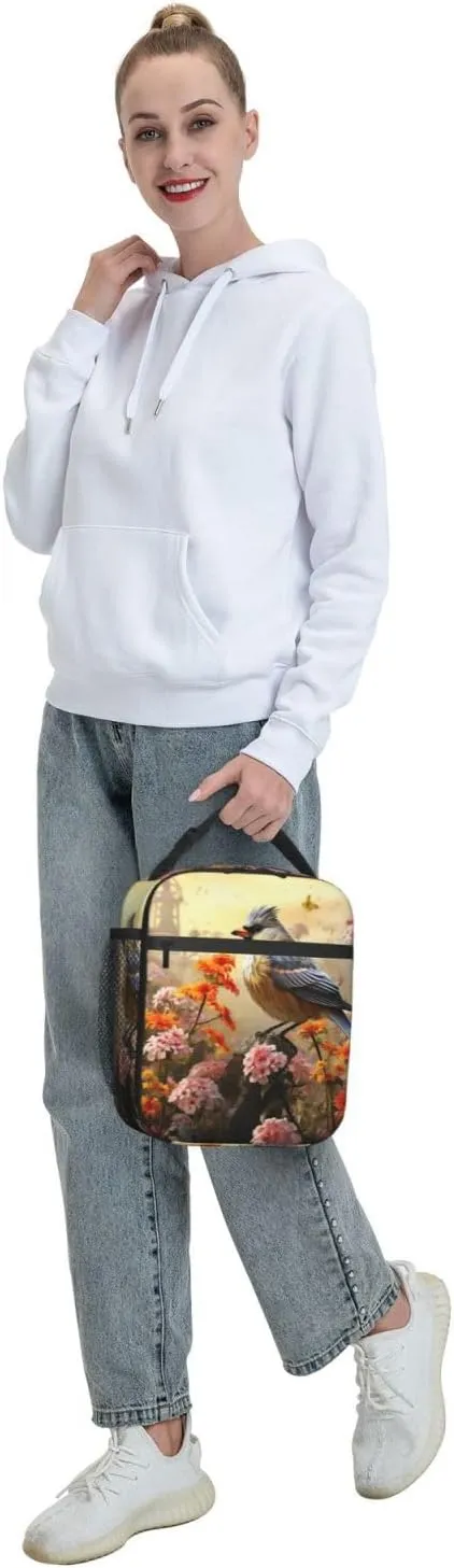 Lunch Bag for Women Men Lunch Box Insulated Cooler Bag Sparrow Birds Sing Lunch Tote Bags for Work Office