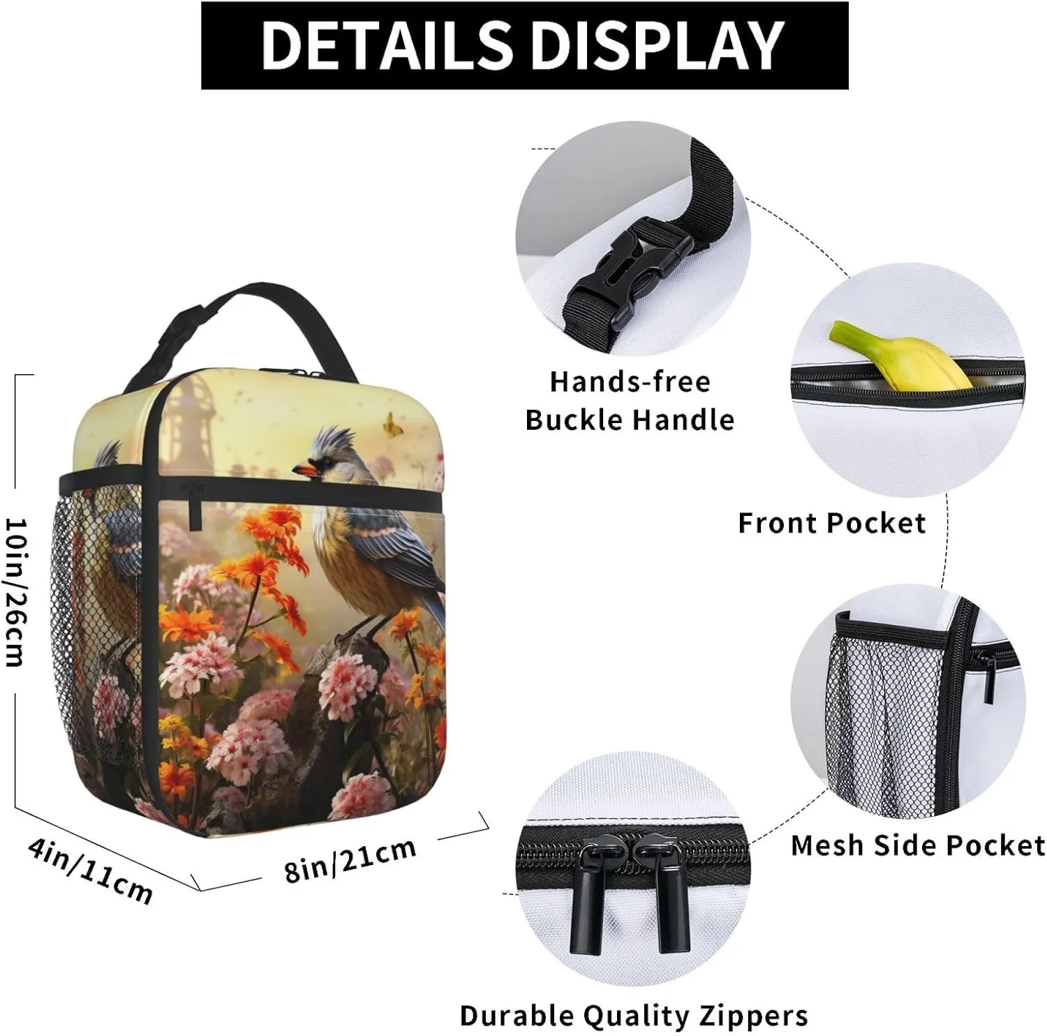 Lunch Bag for Women Men Lunch Box Insulated Cooler Bag Sparrow Birds Sing Lunch Tote Bags for Work Office
