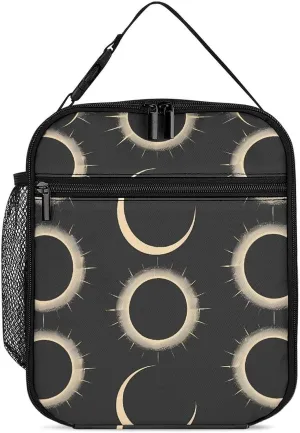 Magnificent Solar Eclipse Pattern Insulated Lunch Bag Cooler Bag Portable Leakproof Lunch Box Adjustable Handbag Meal Tote with Handle