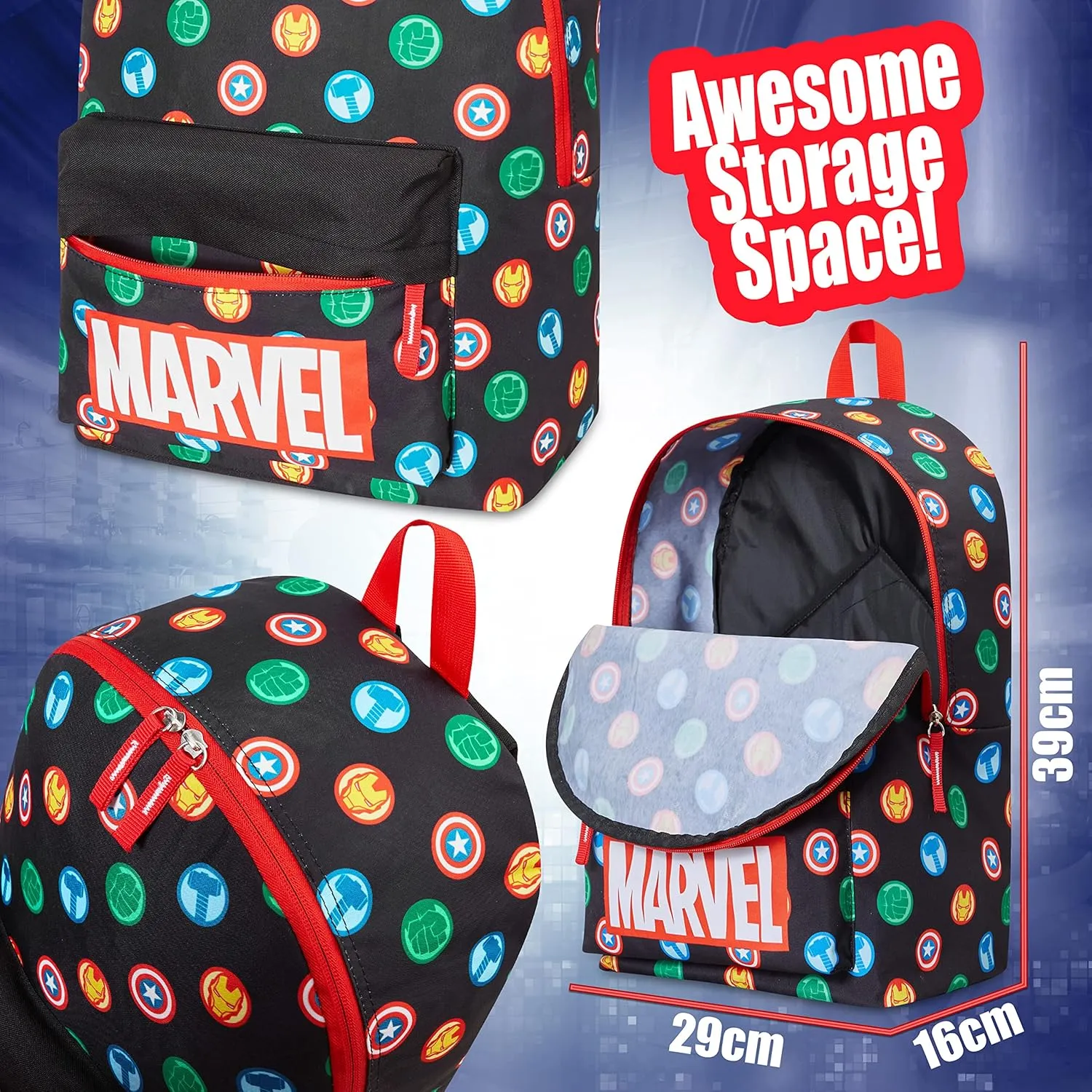 Marvel Backpack - Bags for Travel, Sports Rucksack Gifts (Black Aop)