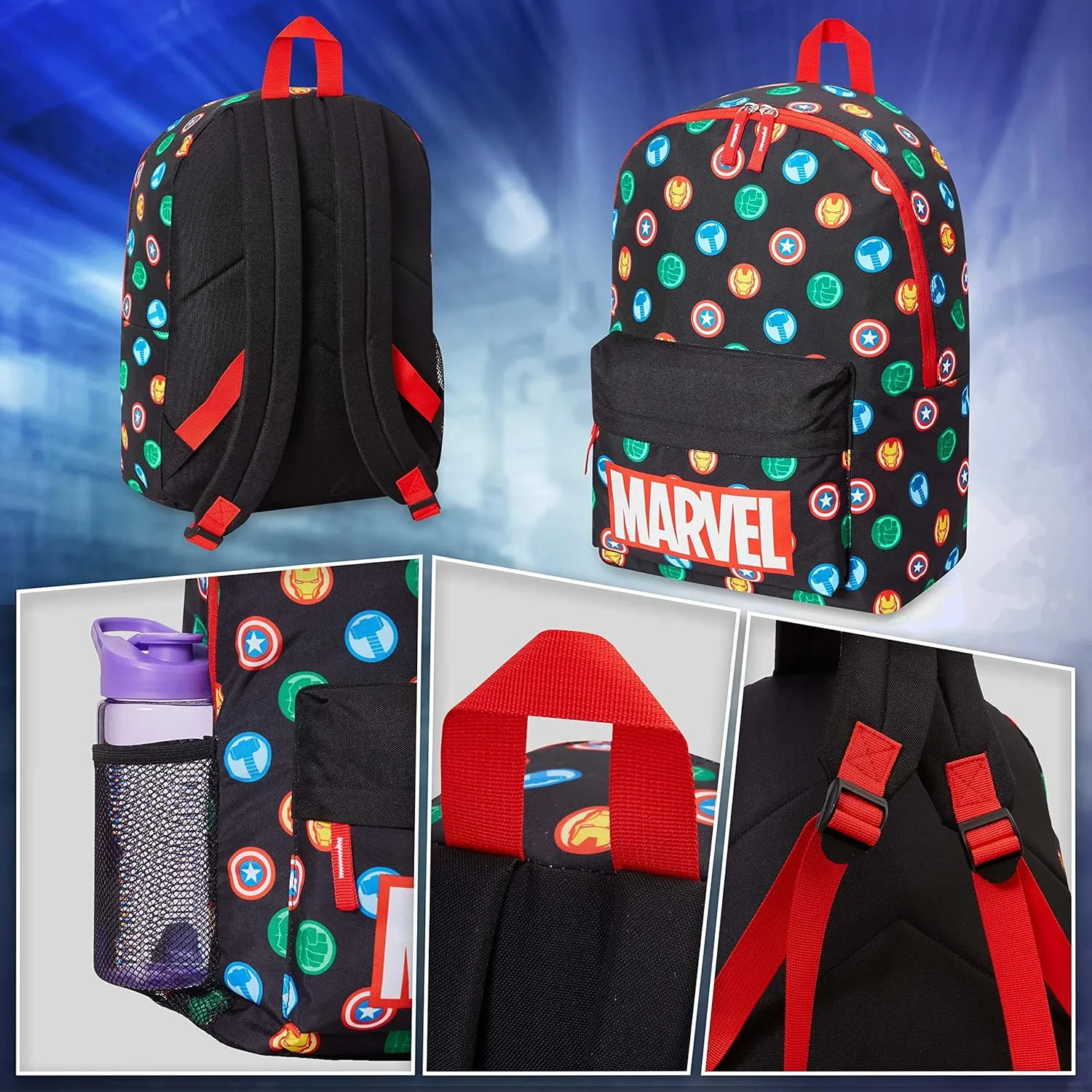 Marvel Backpack - Bags for Travel, Sports Rucksack Gifts (Black Aop)