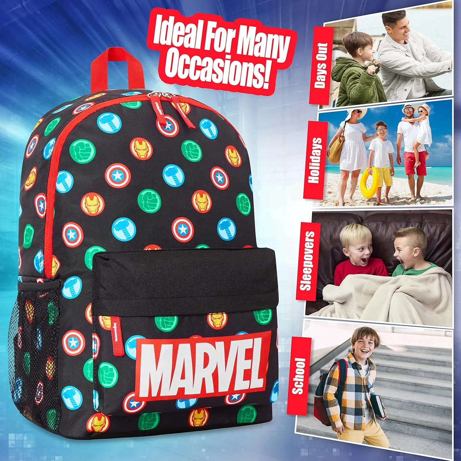 Marvel Backpack - Bags for Travel, Sports Rucksack Gifts (Black Aop)