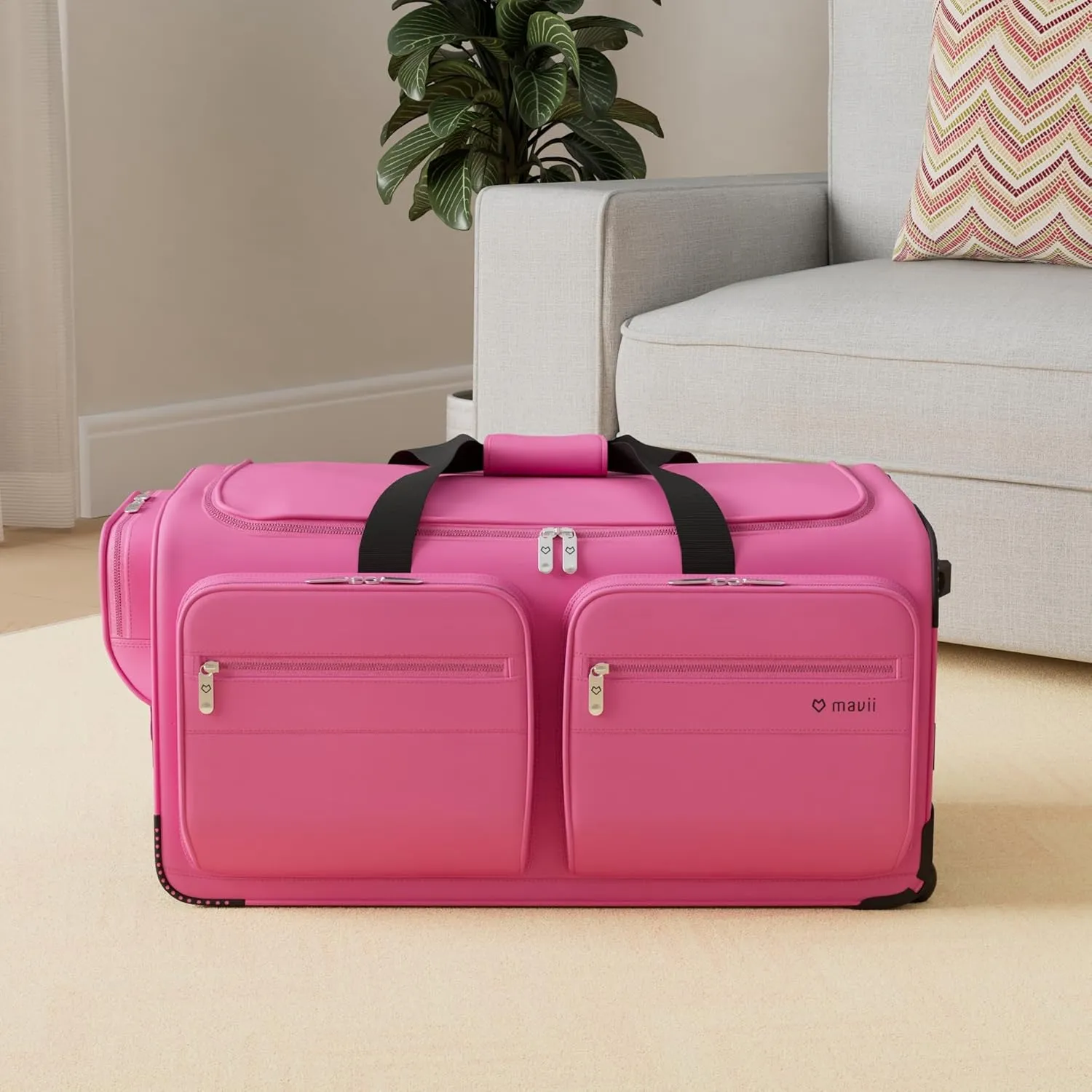 Mavii Dance Bag with Garment Rack, 28 Inch Rolling Duffel, Ideal for Competitions & Travel, Water-resistant/Wipe-clean Fabric, Lightweight Aluminum Rack, Wheeled Upright Luggage, Hot Pink