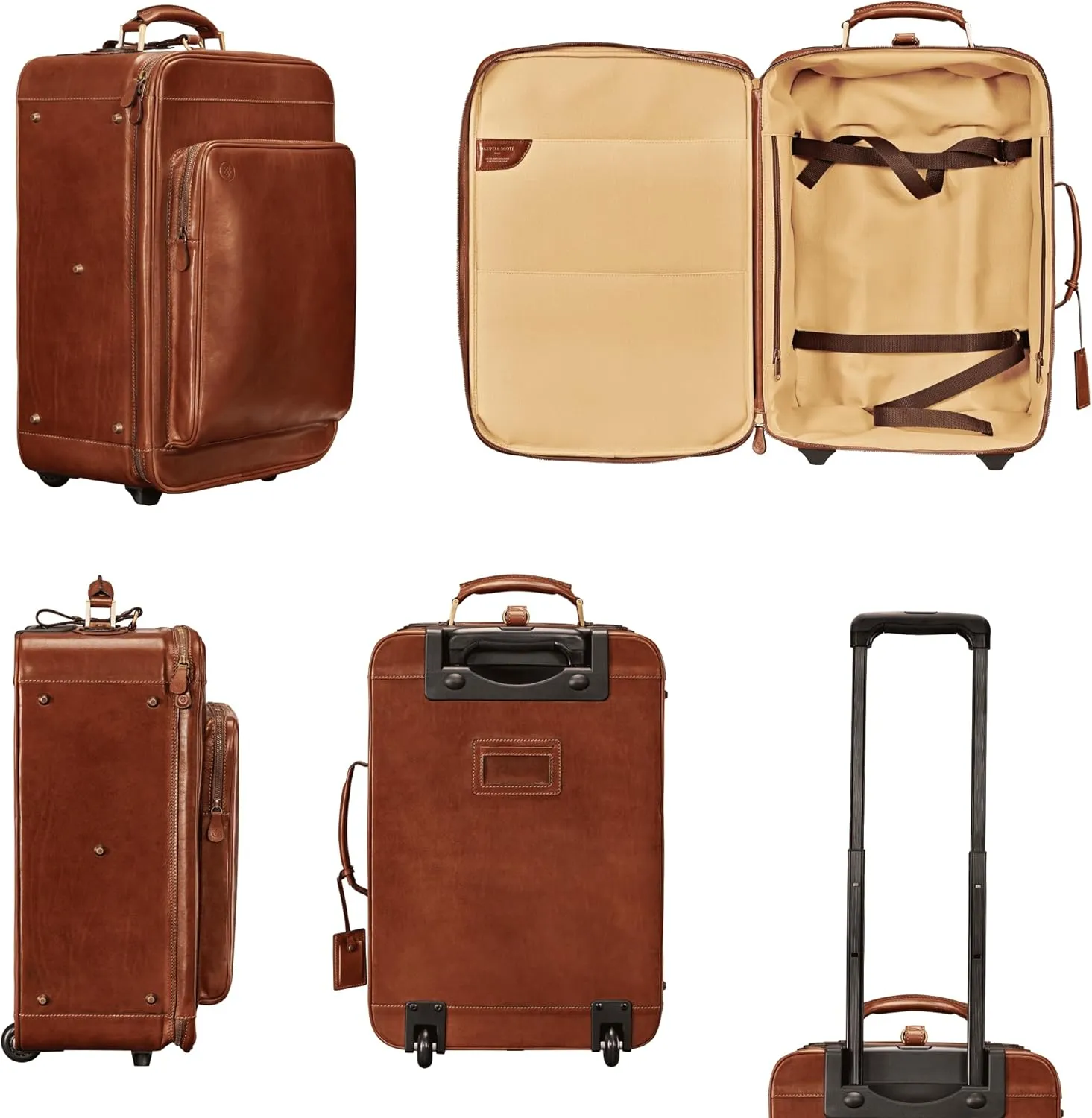 Maxwell Scott - Luxury Leather Wheeled Rolling Trolley Case Luggage for Luxury Travelling - The Piazzale Chestnut Tan