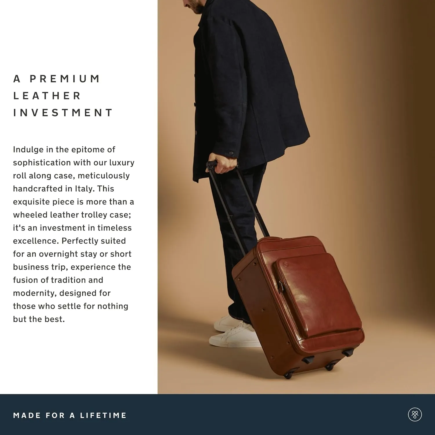 Maxwell Scott - Luxury Leather Wheeled Rolling Trolley Case Luggage for Luxury Travelling - The Piazzale Chestnut Tan