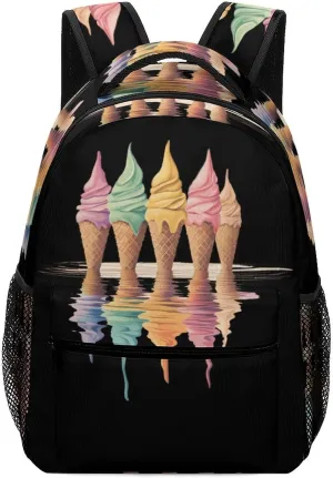 Melting Ice Cream Cones Fashion Backpack with Little Whistle Shoulders Daypacks Lightweight Laptop Bag Travel Gear