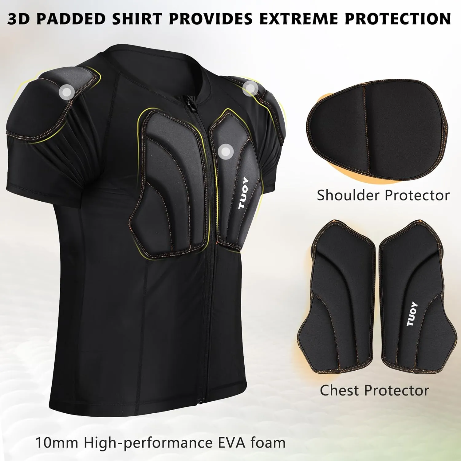 Mens Skating Padded Shirt for Snowboard Skiing Compression Shirt with Pads Chest Protector, Protective Whole Back Shoulder Adult Impact 3D Undershirt Heart Guard for Football Lacrosse