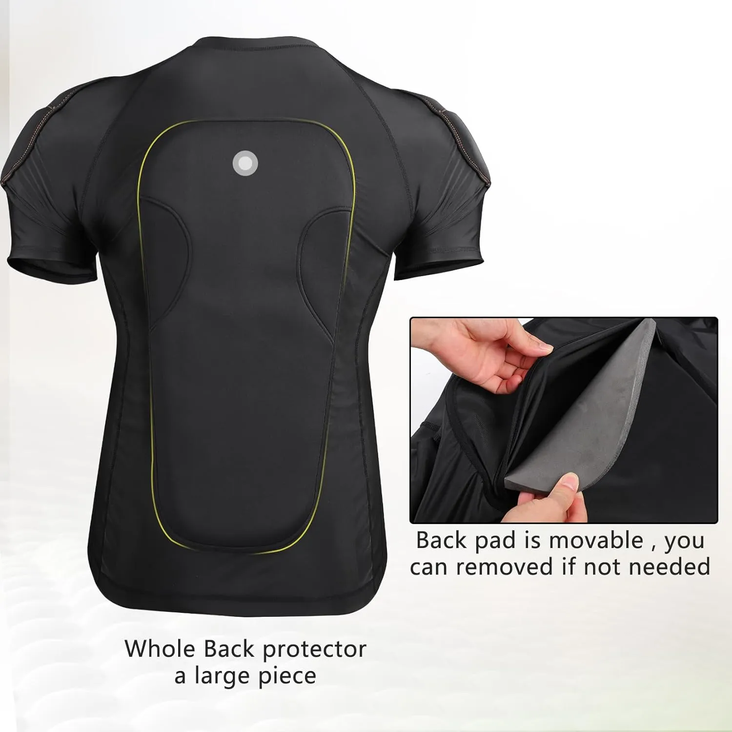 Mens Skating Padded Shirt for Snowboard Skiing Compression Shirt with Pads Chest Protector, Protective Whole Back Shoulder Adult Impact 3D Undershirt Heart Guard for Football Lacrosse