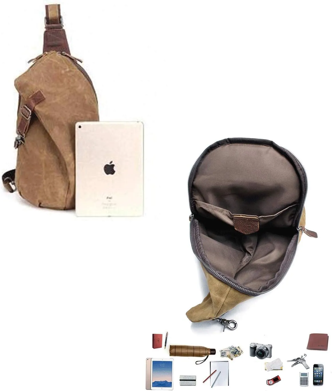 Men's Sling Backpack Waxed Canvas Crossbody Bag Casual Daypacks