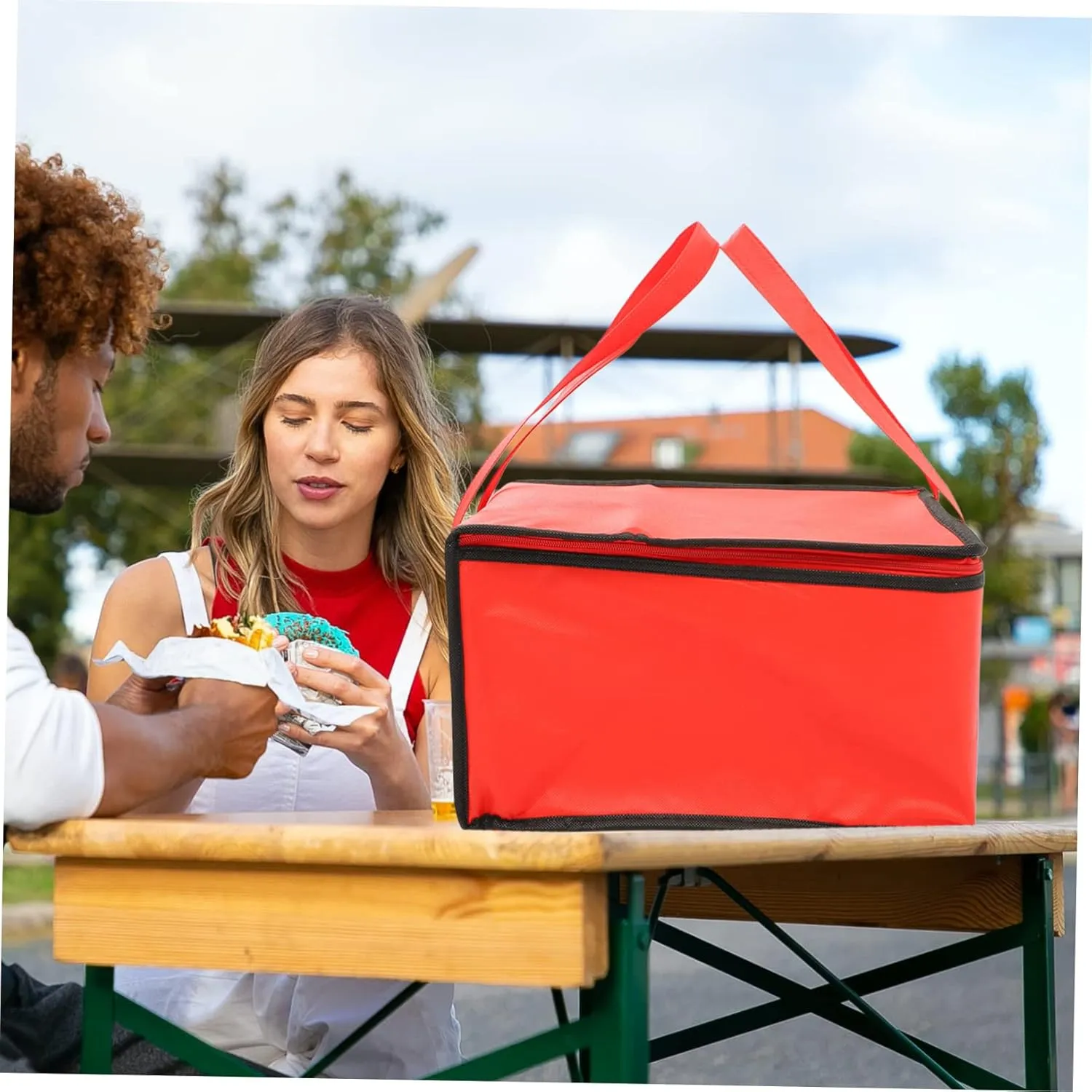 Mikinona 2pcs Insulation Big Catering Food Warmer Lunchbox Cooler Waterproof Tote Handbag for Men Coolers Pizza Carrier Insulated Meal Aluminum Red
