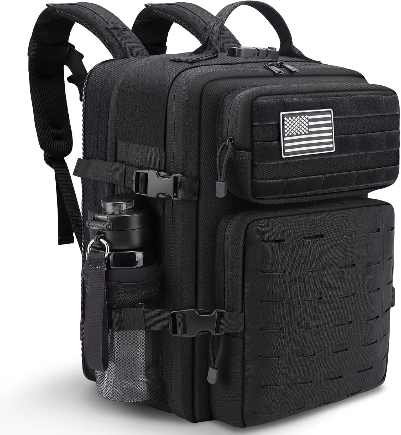 Military Tactical Backpack 40L Large Day Backpack for Men Molle Army 3 Days Assault Pack Bag with USB Charging Port Laptop Backpacks with Customs Anti-Theft Lock for Travel Hiking Camping (Black)