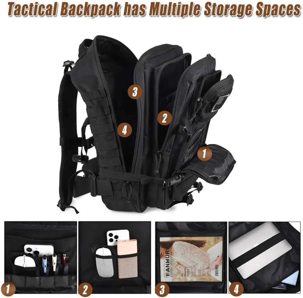 Military Tactical Backpack 45L Large Tactical Backpack for Men, Hiking Rucksack With Bottle Holder