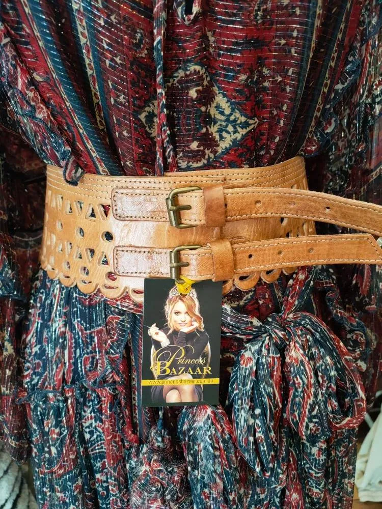 Miss June Paris - Tan Leather Cinch Double Buckle Belt - J126