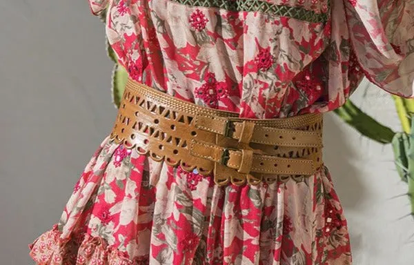 Miss June Paris - Tan Leather Cinch Double Buckle Belt - J126