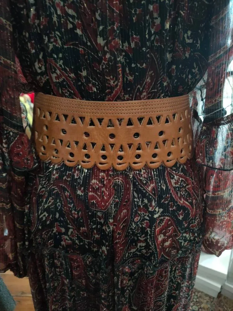 Miss June Paris - Tan Leather Cinch Double Buckle Belt - J126
