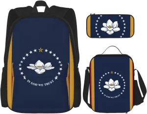 Mississippi State Flag print Pocket backpack Crossbody lunch bag pen bag set 3-in-1 Makeup bag Outdoor travel