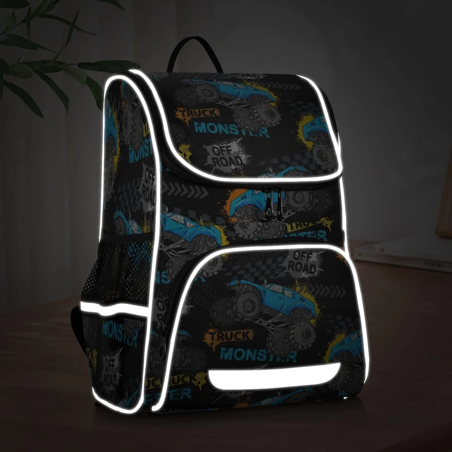 Modern Monster Truck Car Large Backpacks, Trace Of Tire Bookbag Lightweight Laptop Computer Bags Durable Travel Casual Daypacks for Teens Colloge Work Business Hiking 16 Inch