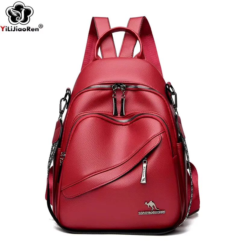 Modern Women Shoulder Bag Simple Rucksack Soft Leather  Travel Bag Large Capacity
