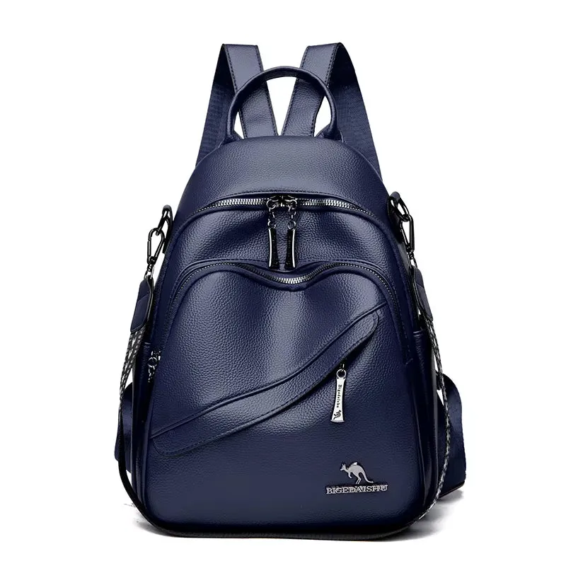 Modern Women Shoulder Bag Simple Rucksack Soft Leather  Travel Bag Large Capacity