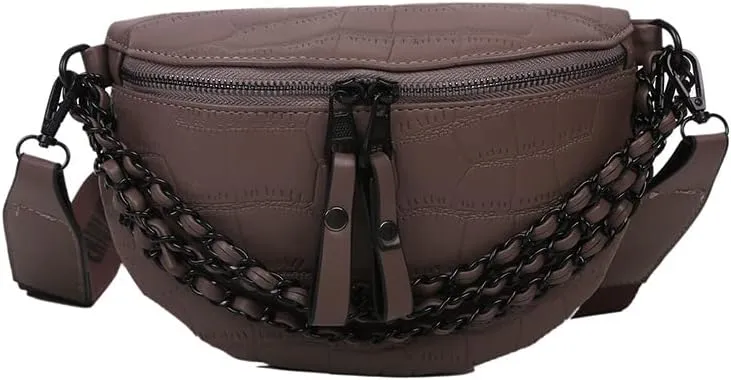 Molodo PU Leather Fanny Packs for Women Chain Belt Chest Bag Fashionable Crossbody Waist Bag Shoulder Handbag Purse