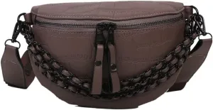 Molodo PU Leather Fanny Packs for Women Chain Belt Chest Bag Fashionable Crossbody Waist Bag Shoulder Handbag Purse