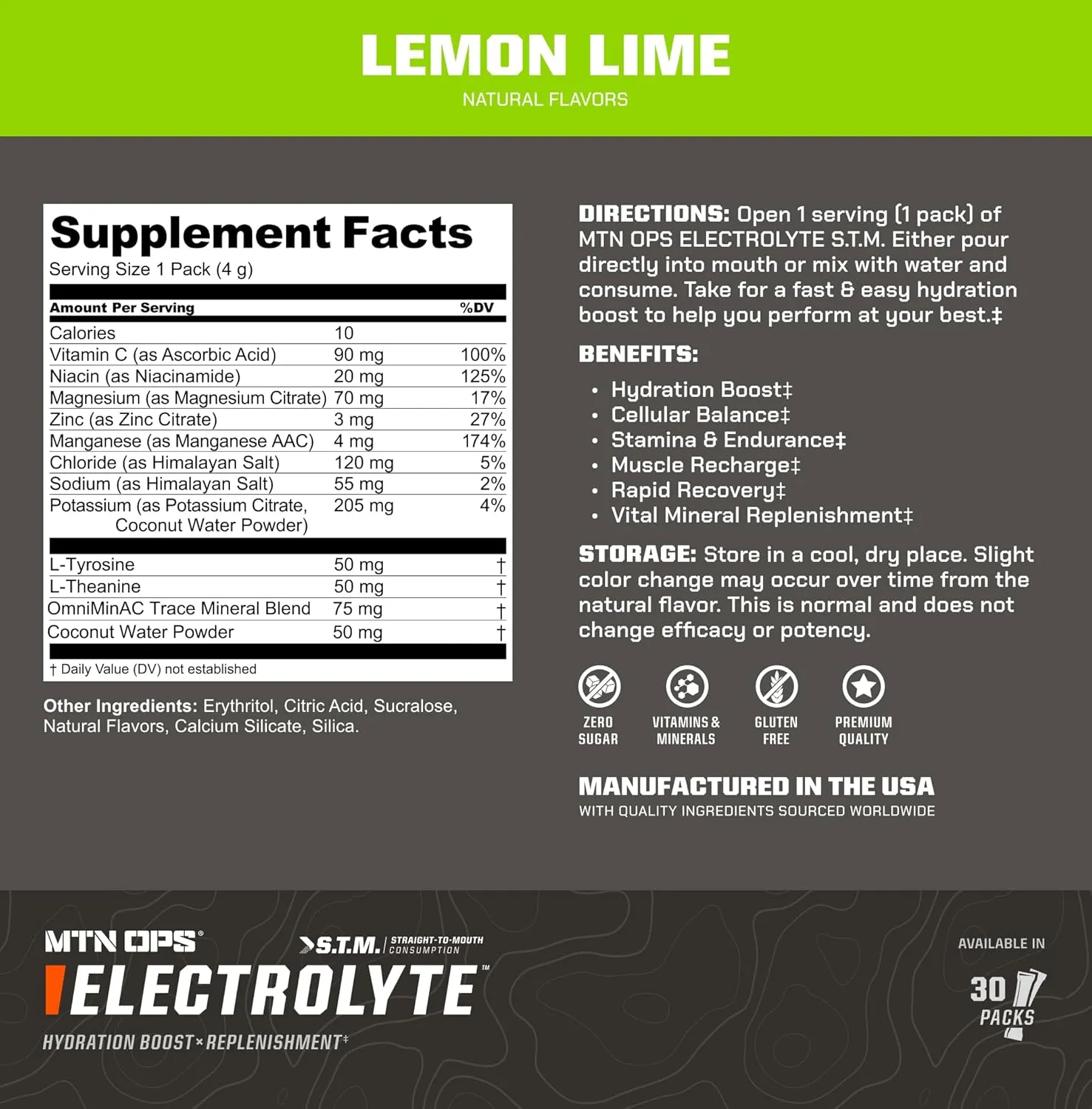 MTN OPS Electrolytes Powder Packets, Sugar Free Hydration Packets, Gluten-Free Hydration Powder, Electrolyte Packets STM “Straight to Mouth” - Variety Pack of 3 Flavors, 30 Packs