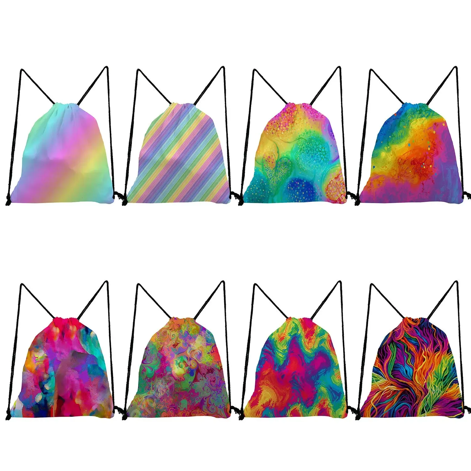New Trend Colorful Fashion Print Backpacks For Students Rainbow Colors Art Creativity Women Drawstring Pocket Notebook Shoes Bag