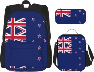 New Zealand Flag print Pocket backpack Crossbody lunch bag pen bag set 3-in-1 Makeup bag Outdoor travel